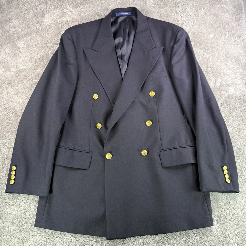 Ralph Lauren Vtg Polo University Club Blazer Mens 46L Navy Wool Double Breasted